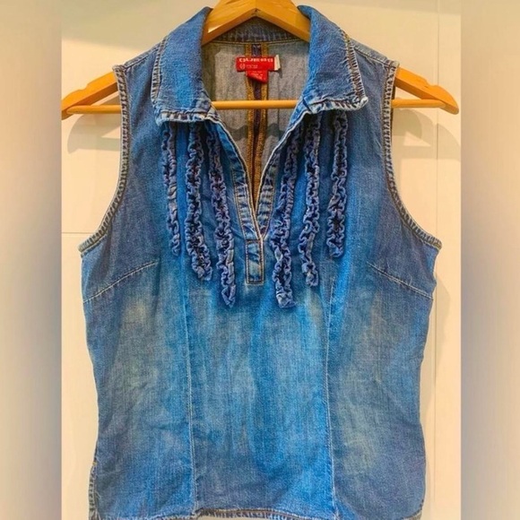 Guess Blue Denim Ruffle Blouse - Picture 2 of 3